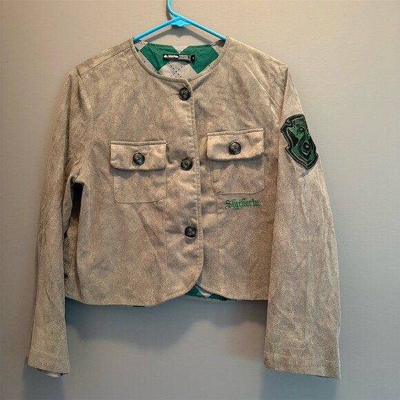 Wizarding World Of Harry Potter Jackets & Blazers - Harry Potter Slytherin Cropped Blazer Jacket Womens Gray Green Size M